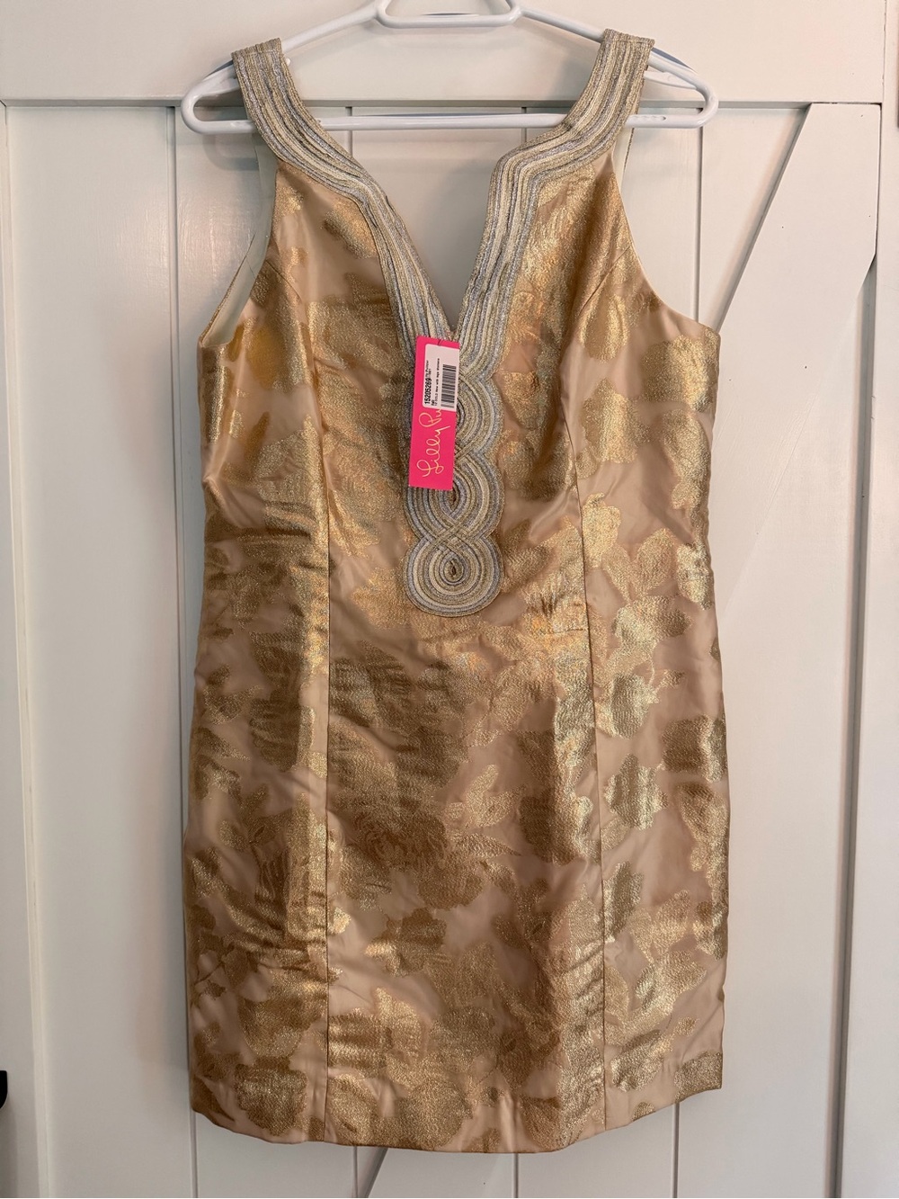 Lilly Pulitzer Sleeveless Gold Brocade V-Neck Cocktail Dress